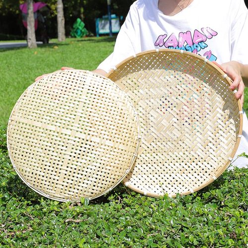 竹编竹筛子竹制品圆簸箕手工有孔竹子家用透气晾晒家用细孔竹扁