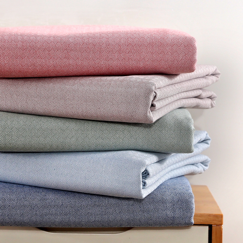 家用A类全棉粗布床单单件纯棉加厚保暖提花色织双人老粗布三件套