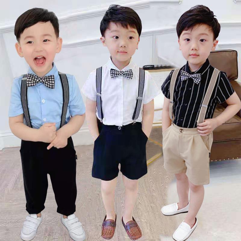 儿童礼服男童背带裤春夏套装花童主持人钢琴演出服生日宴休闲西服