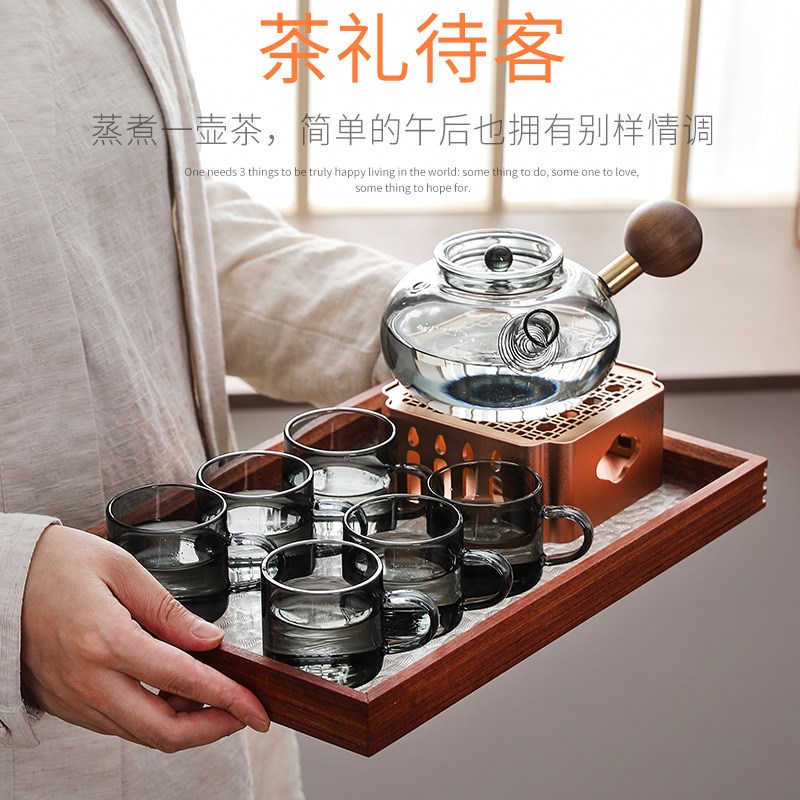 铝合金温茶炉玻璃侧把壶小型煮茶器轻奢茶具套装单人下午茶煮茶炉
