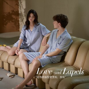 短裤 思莉太太情侣睡衣夏款 夏天短袖 女纯棉透气棉纱布男士 2024新款