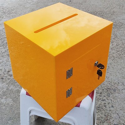 亚克力红色大号投票箱带锁意见箱爱心捐款箱透明30cm高可定制LOGO