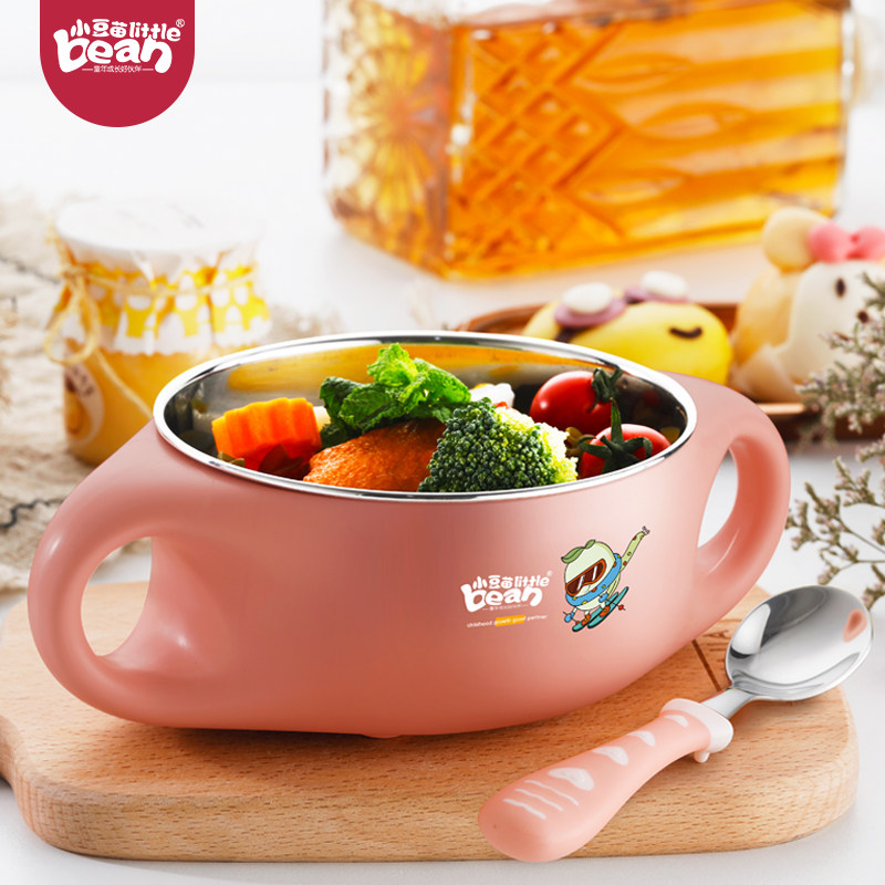 不锈钢儿童碗宝宝防摔防烫汤碗双耳带手柄婴儿辅食隔热碗勺筷套装
