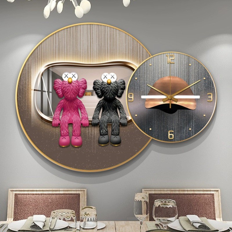 圆形带钟表抽象壁画轻奢卡通动漫餐厅背景墙装饰画卧室饭厅墙挂画图片
