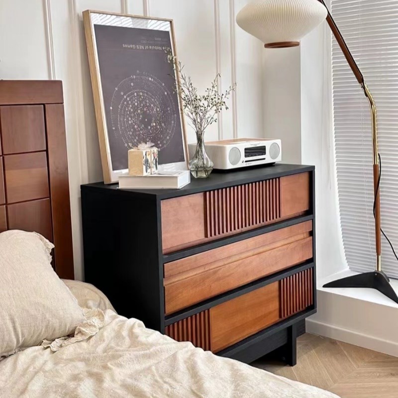 北欧复古三斗柜卧室床头抽屉柜收纳柜储物柜客厅实木玄关柜置物柜