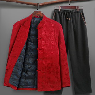 中国风唐装男士中老年羽绒服爸爸冬装外套老人生日过寿星爷爷套装
