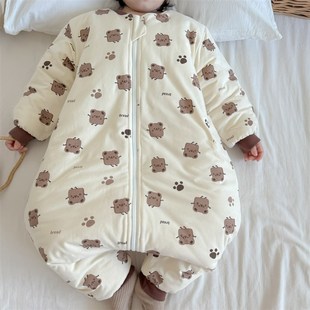 宝宝纯棉加厚睡袋儿童秋冬恒温无痕夹棉连体睡衣婴幼儿A类防踢被