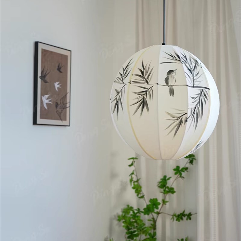 日式新中式布艺吊灯中古风禅意复古客厅餐厅民宿茶室卧室装饰灯笼