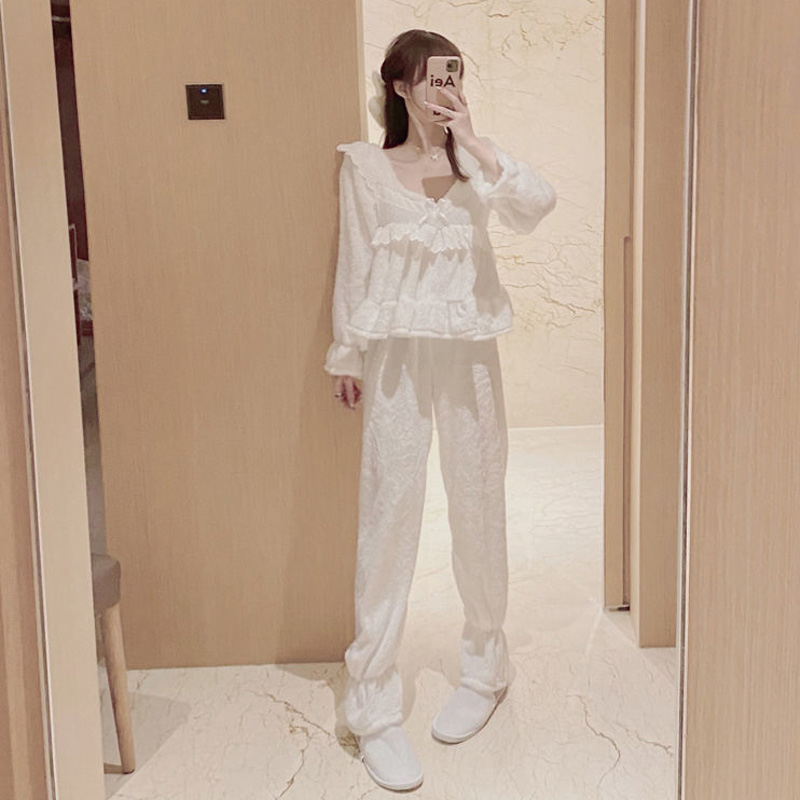 珊瑚绒睡衣女秋冬新款毛绒绒可爱加厚小个子可外穿短款家居服套装