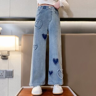 新款 女童牛仔裤 2024春季 女孩春款 阔腿裤 子女大童长裤 春秋款 儿童裤