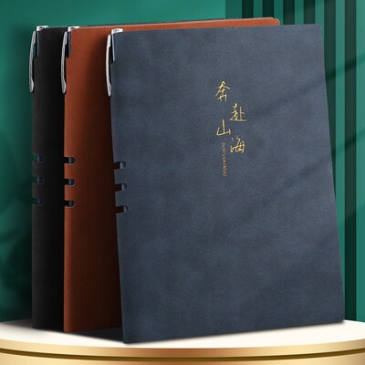 a5高档羊巴皮笔记本子带笔插办公商务会议记录本软皮记事本加厚办