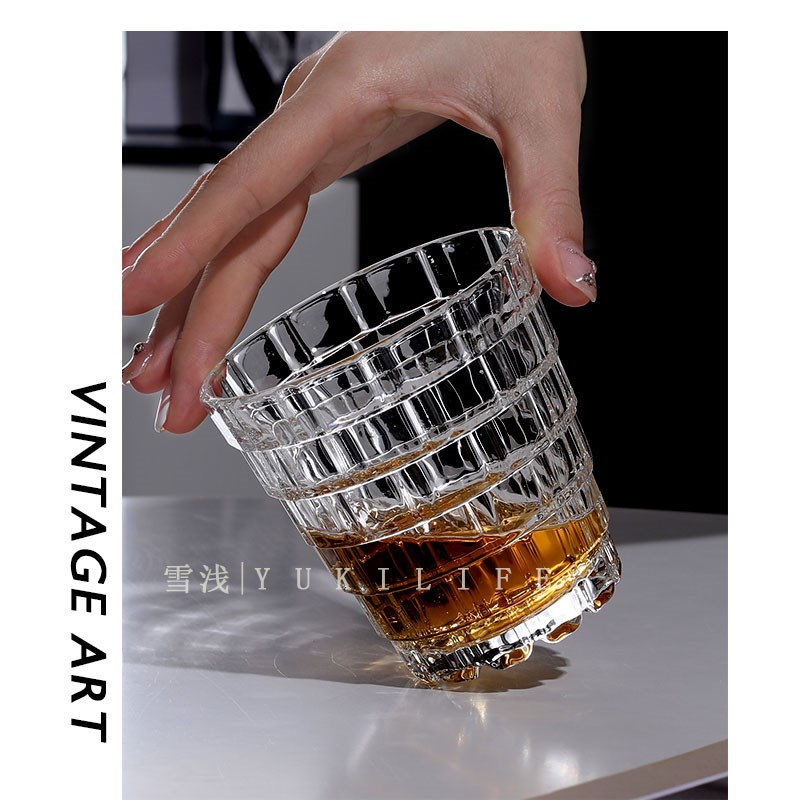 塔中塔松雪 苔覆翠微边中古玻璃杯 日式威士忌杯洋酒杯水杯子