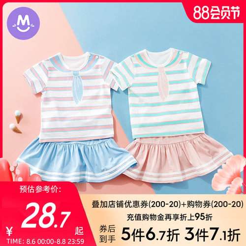 女童短袖套装儿童夏季新款宝宝纯棉衣服婴儿女孩洋气两件套裙子