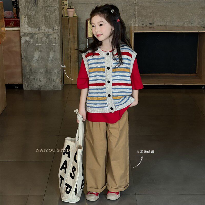 童装女童针织毛衣马甲背心2024新款时尚百搭叠穿儿童马甲针织衫潮