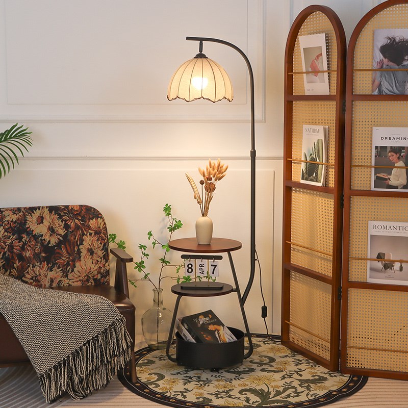 法式复古落地灯客厅沙发旁边几氛围中古风置物卧室床头柜一体台灯