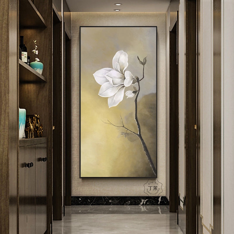 荷花玄关新中式客厅装饰画横版油画莲花禅意水墨书房茶室床头挂画图片