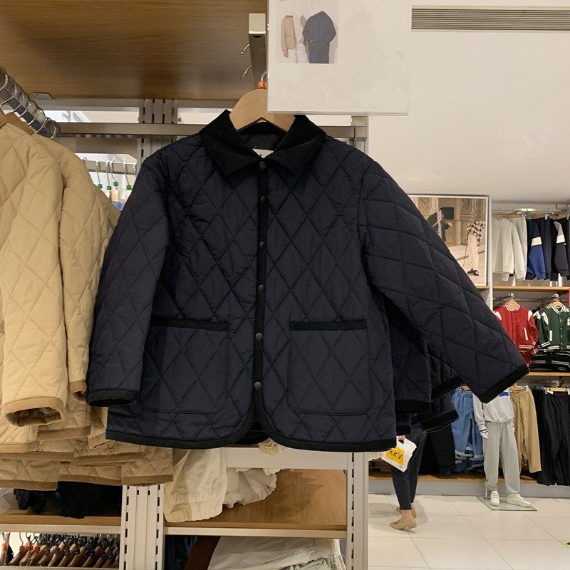 日单童装男童女童秋冬绗缝衬衫式茄克棉服外套菱形夹克棉衣471392