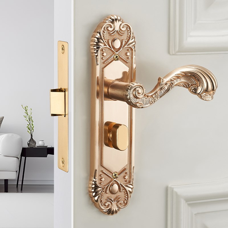 恒大PVD金单舌静音木门锁室内卧室家用通用型房间房门锁具门把手