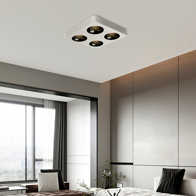 明装筒灯超薄四头led无主灯方形射灯客厅卧室三色变光极薄吸顶灯