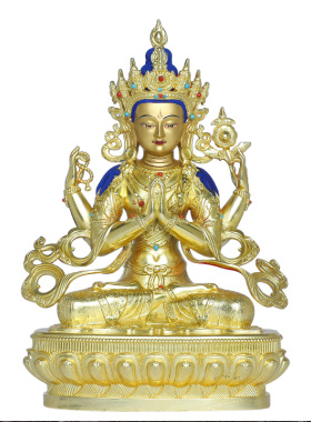 四臂观音佛像摆件纯铜精工全鎏金5寸7寸10寸密宗供奉观音菩萨佛像
