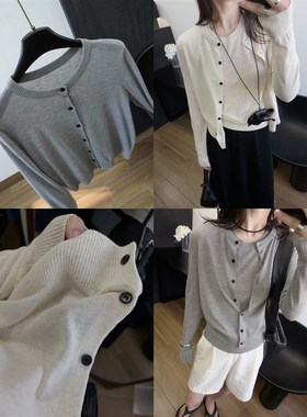 格雷系两件套春夏麻薄针织背心+开衫圆领外套叠穿极简灰色MI*U风