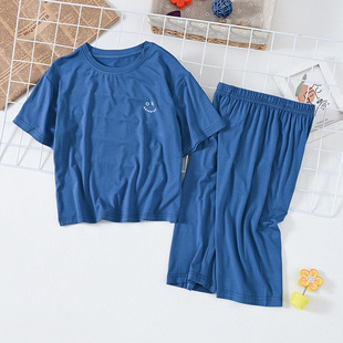 儿童家居服夏季薄款男童木代尔睡衣空调短袖七分裤套装男孩中大童