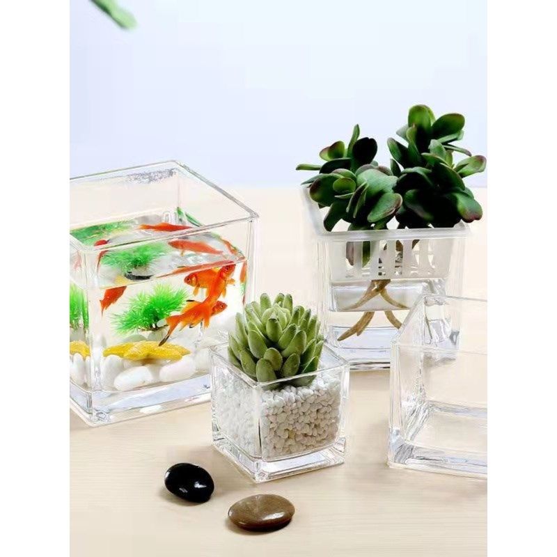 【加厚方缸】斗鱼中式玻璃花瓶玻璃鱼缸家用四方形正方形水培花盆