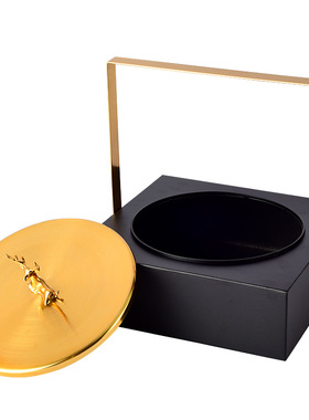 家居摆件简约时尚精美黑色盒铁艺摆件电镀拉丝防锈防潮软装修摆件