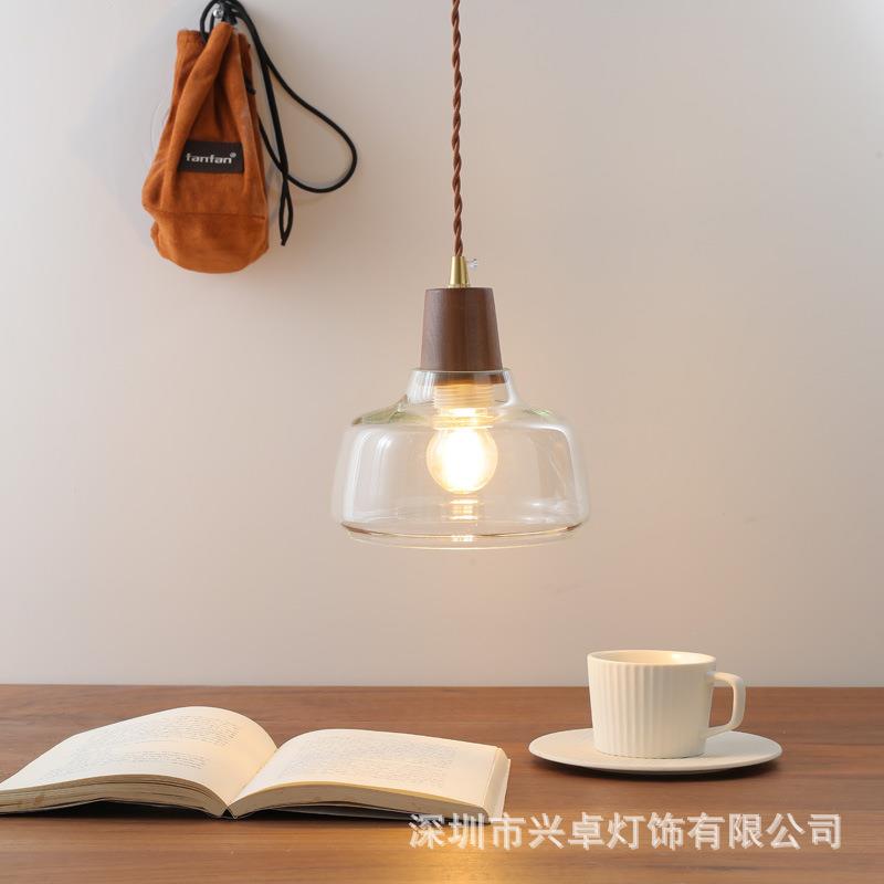日式复古文艺吊灯侘寂风胡桃木餐厅橱窗卧室床头过道书房小吊灯