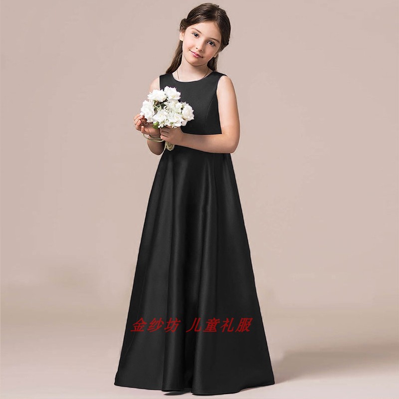 女儿童礼服高端公主裙生日黑色古筝钢琴大提琴2021六一演出服长款