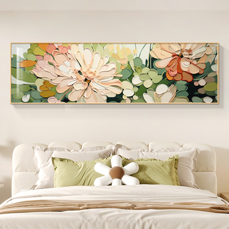大芬油画村床头装饰画花卉温馨主卧壁画奶油风肌理感清晰花朵壁画图片