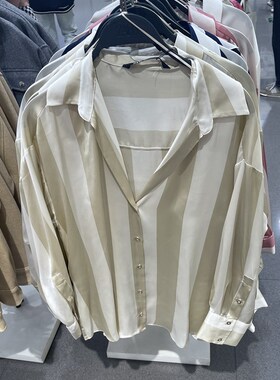 ZAR女装春装新款丝缎质感衬衫条纹宽松上衣2562162查罗2562162330