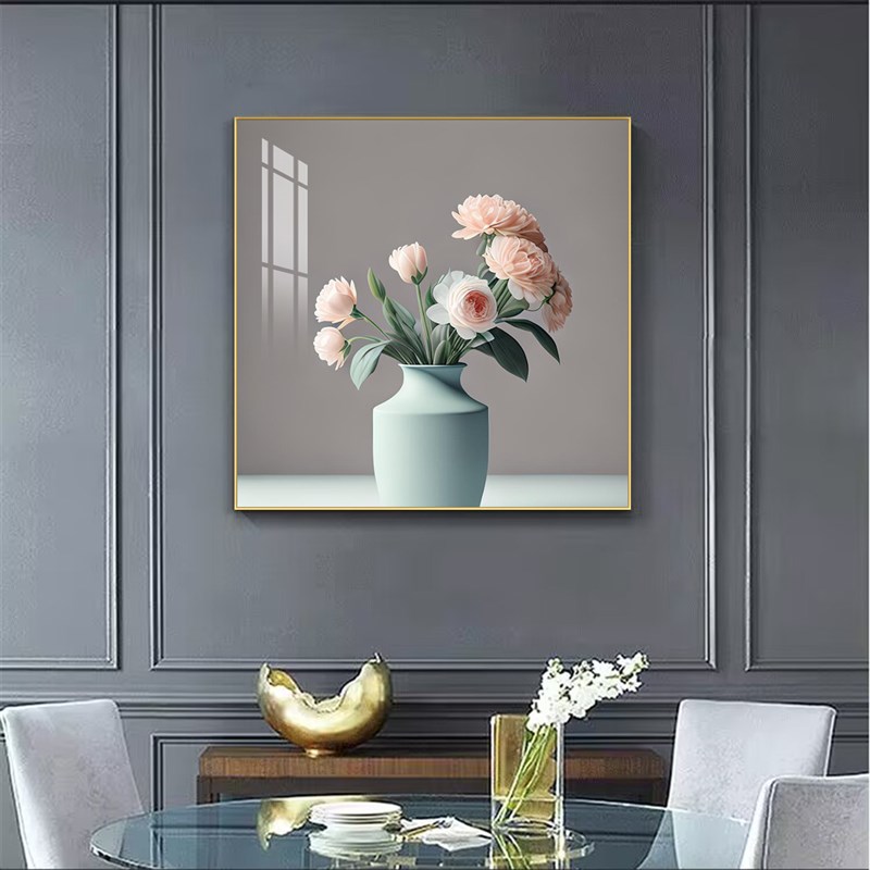 牡丹花挂画正方形玄关装饰画客厅入户玄关新中式餐厅花开富贵壁画图片