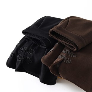 羊毛呢阔腿裤女2024新款冬高腰小个子宽松中年妈妈加厚九分直筒裤