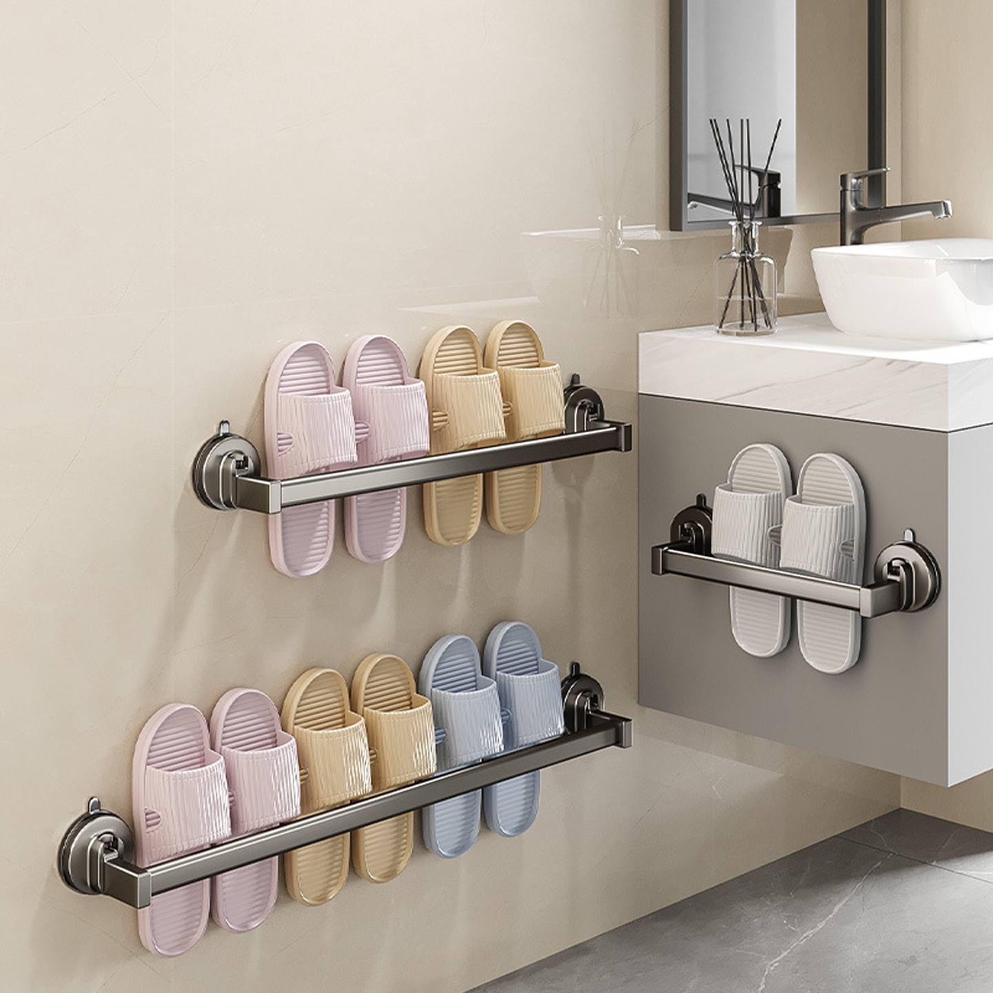 吸盘拖鞋架卫生间免打孔置物架