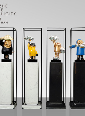 抽象人物雕塑落地大摆件样板房售楼处商场大堂大理石橱窗展示台