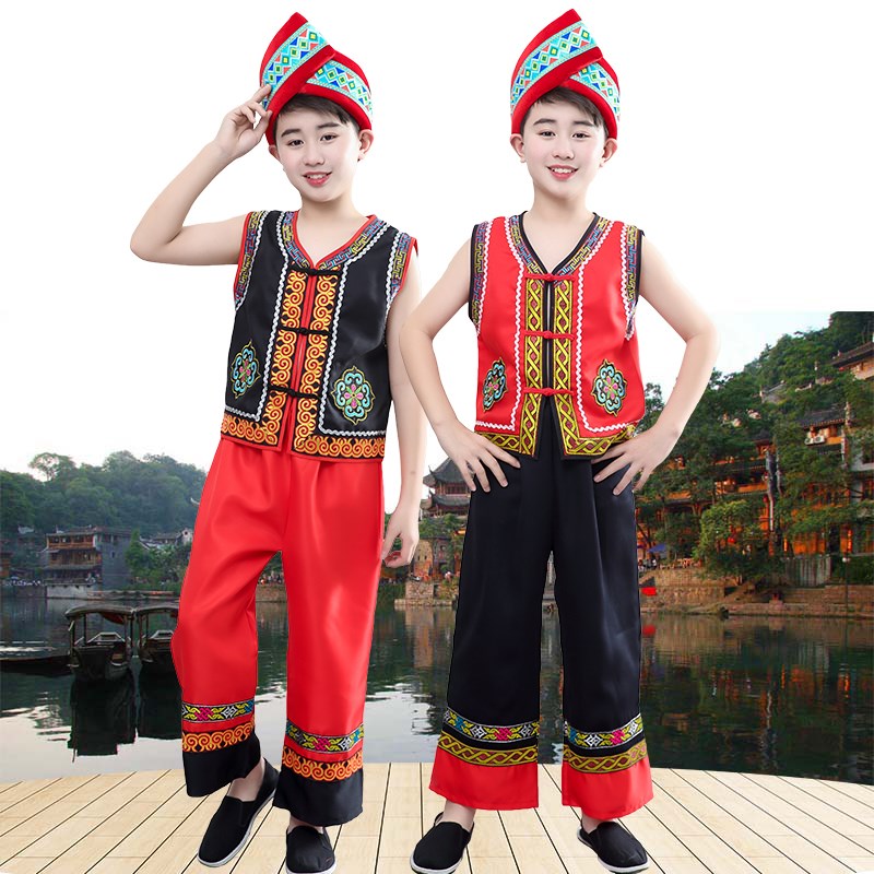 儿童少数民族服装壮族三月三男孩苗族侗族土家黎族彝族舞蹈演出服