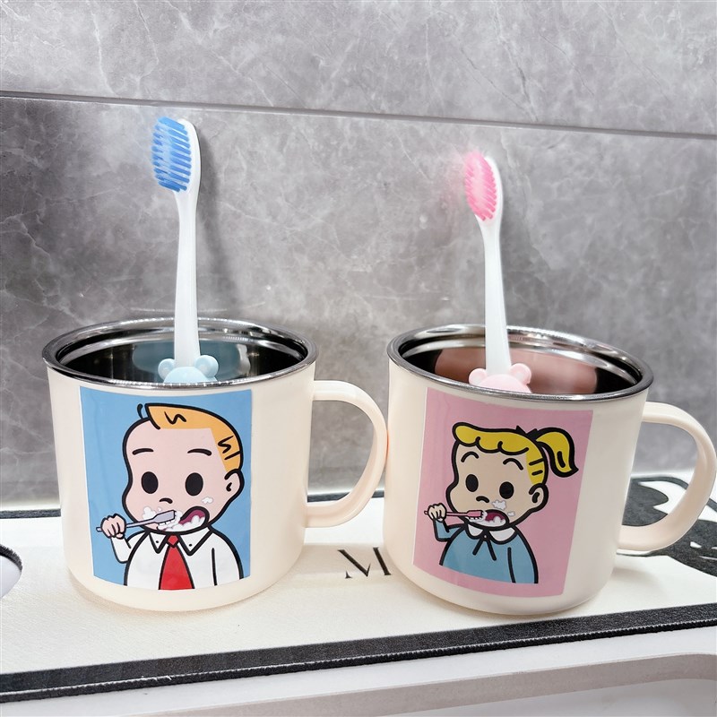 2024新款学生宿舍刷牙杯子洗漱儿童牙缸牙具杯牙刷杯不锈钢漱口杯