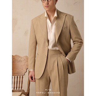 休闲戗驳领西装 单西双开衩垂感外套 男春夏商务单排扣那不勒斯修身