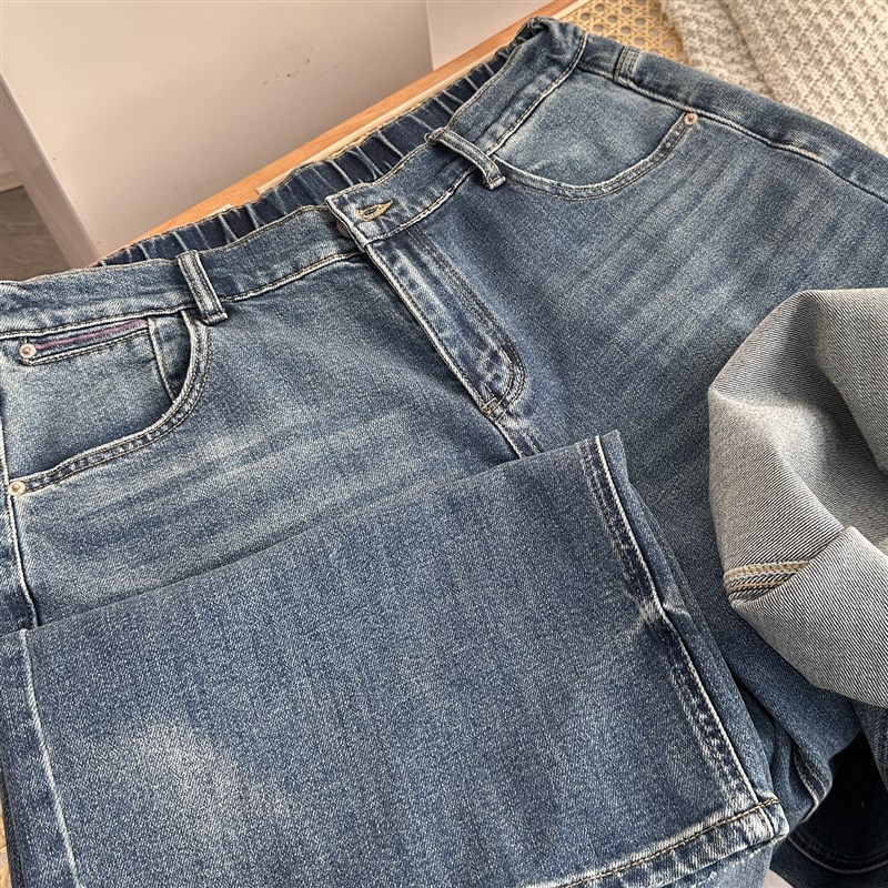 宛宛大码直筒牛仔裤宽松胖mm遮胯显瘦裤子女款春秋梨形身材阔腿裤