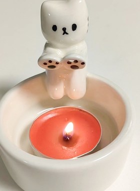 DIY香薰蜡烛台陶瓷小猫烤手家居饰品装饰摆件可爱居家日常摆件