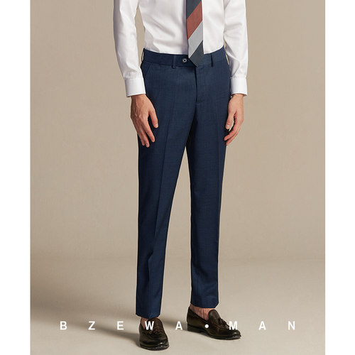 巴泽华意式细斜纹灰色西裤男商务修身免烫垂感显瘦高级感正装裤