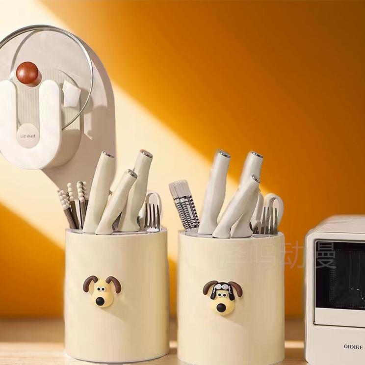 刀架置物架多功能子筒厨房台面菜刀架筷笼一体收纳盒刀架筷可旋转