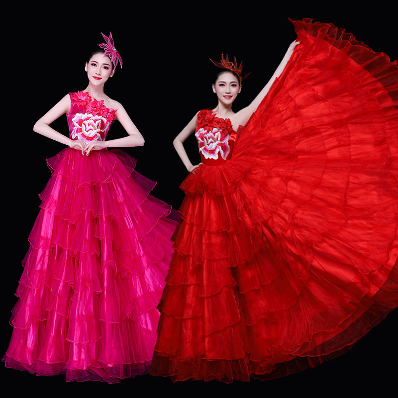 开场舞大摆裙演出服成人女新款舞蹈表演服装中老年大合唱服长裙子