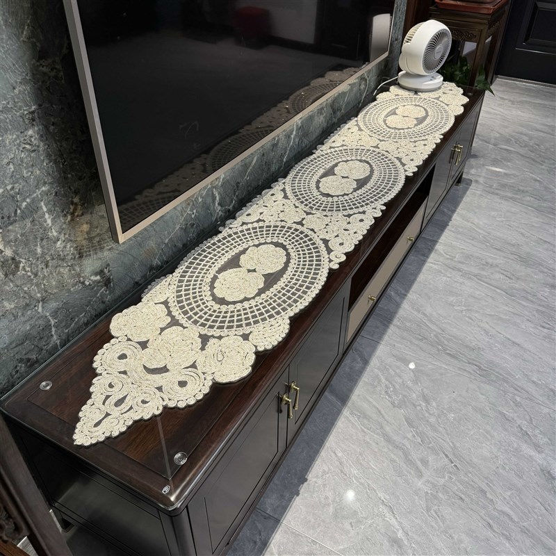 2024新款蕾丝高端电视柜盖巾餐桌茶几桌旗梳妆台五斗柜防尘布桌垫