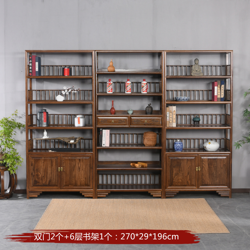 明清中式仿古实木书架多层置物架落地茶叶架玄关博古架摆件书柜橱