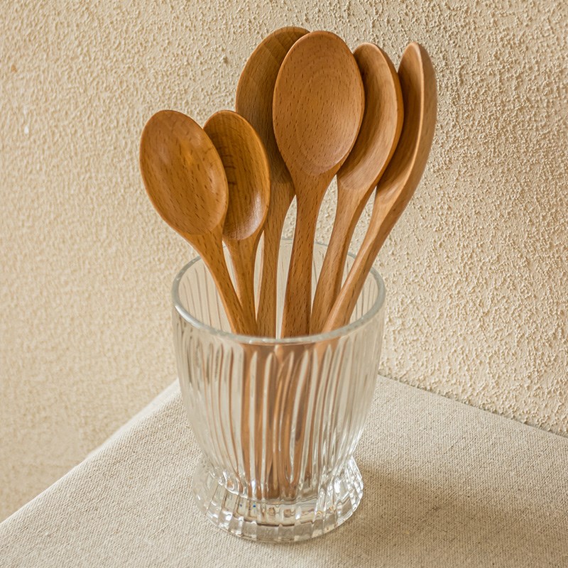 YE HOME日式木质勺~体轻且质固~无漆长柄蜂蜜勺 调羹汤匙儿童粥勺