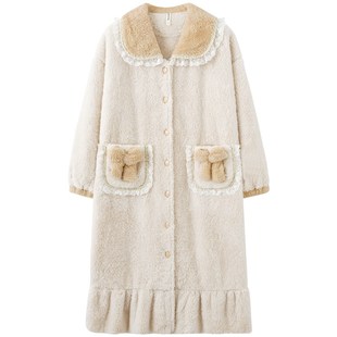 思莉太太公主风睡裙睡袍冬季女款珊瑚绒加厚加绒长款秋冬2023新款