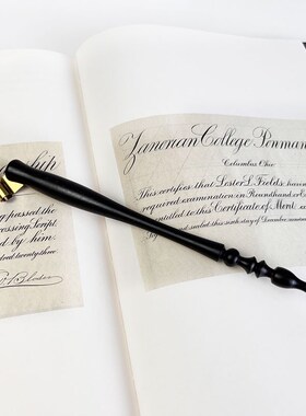 结衣英文书法黑色雕花圆体花体ERES实木斜杆蘸水笔杆copperplate