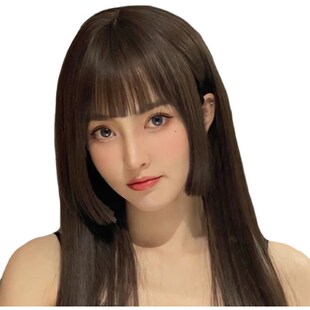公主切假发女长发冷棕色直发全头套式姬发水母头一刀切网红假发套